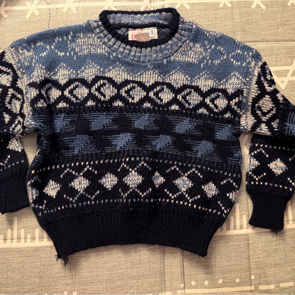 Vintage boys Blue Patterned Sweater
